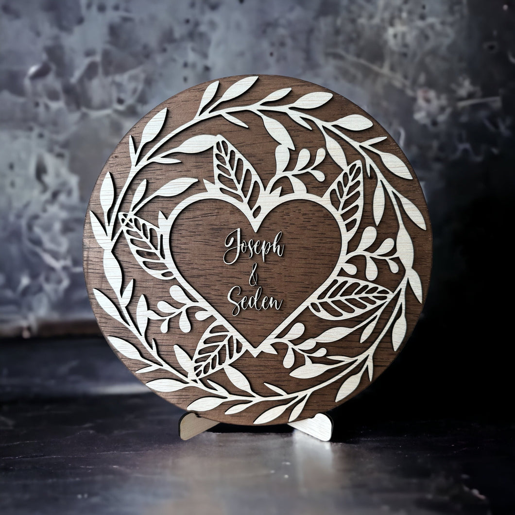 Round Floral Heart Name Stand